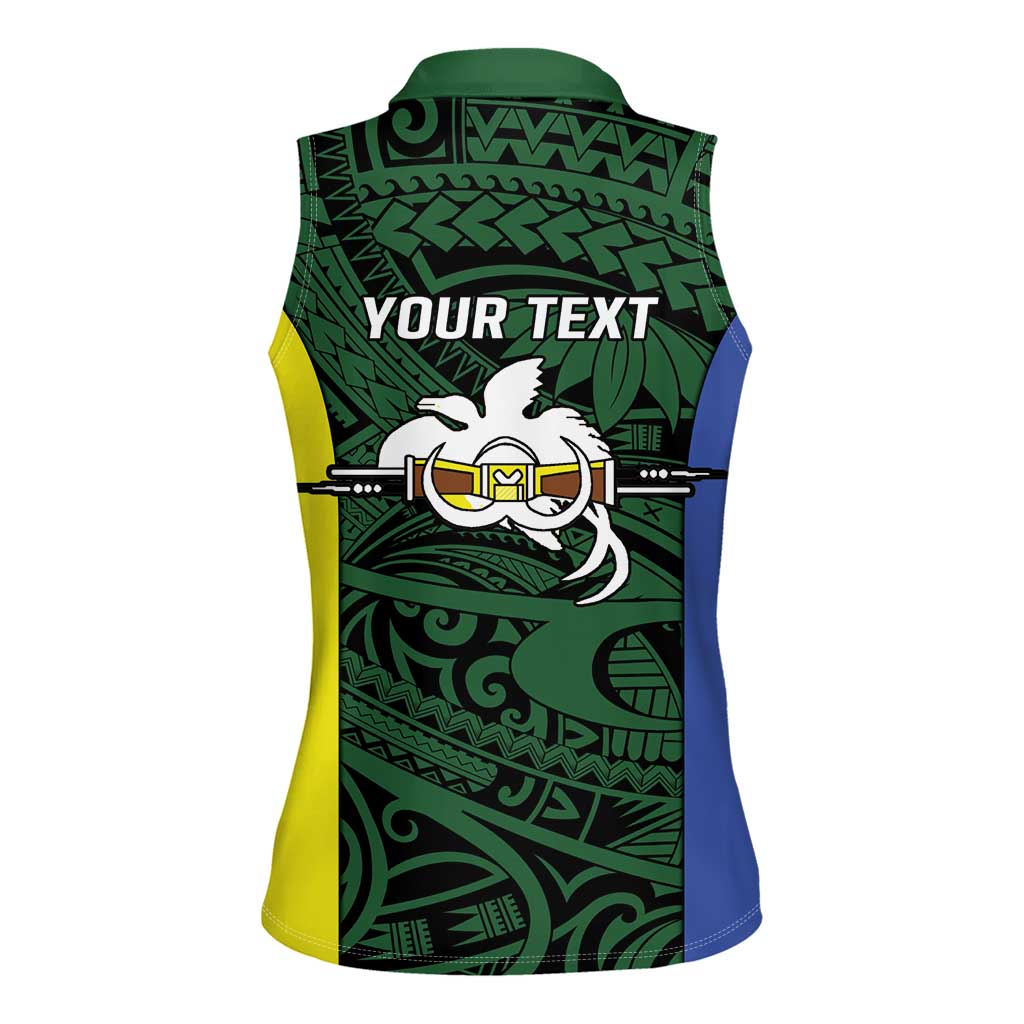Personalised PNG Morobe Province Women Sleeveless Polo Shirt Bird of Paradise Tattoo Flag Motif - Polynesian Pride