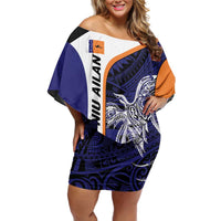 Personalised PNG New Ireland Family Matching Off Shoulder Short Dress and Hawaiian Shirt Bird of Paradise Tattoo Flag Motif - Polynesian Pride