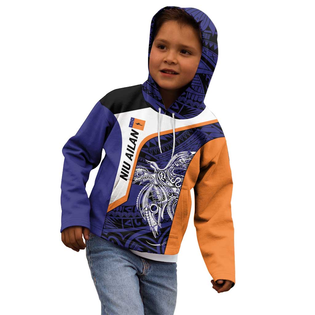 Personalised PNG New Ireland Kid Hoodie Bird of Paradise Tattoo Flag Motif - Polynesian Pride