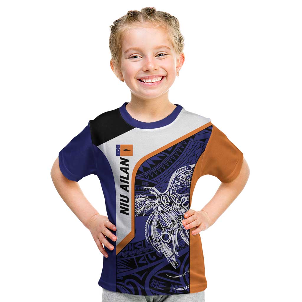 Personalised PNG New Ireland Kid T Shirt Bird of Paradise Tattoo Flag Motif - Polynesian Pride