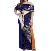 Personalised PNG New Ireland Off Shoulder Maxi Dress Bird of Paradise Tattoo Flag Motif - Polynesian Pride