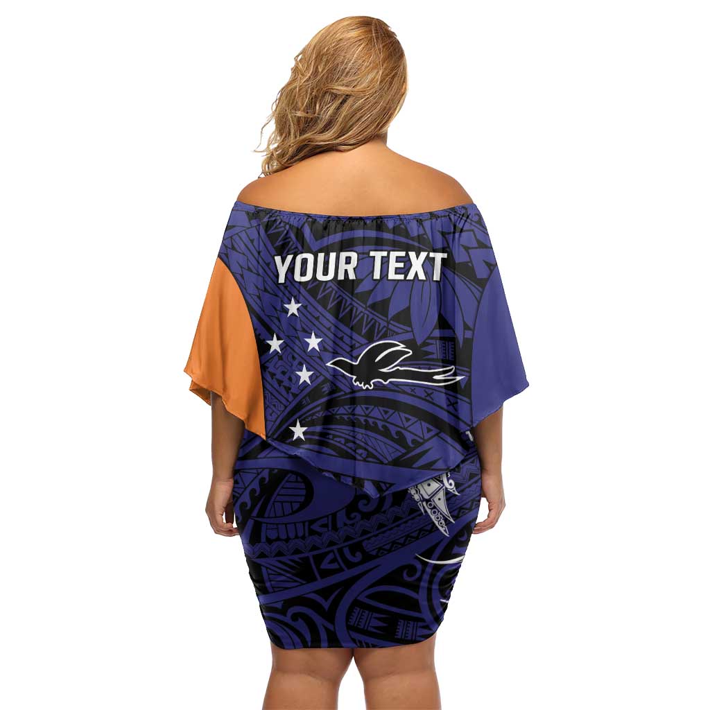 Personalised PNG New Ireland Off Shoulder Short Dress Bird of Paradise Tattoo Flag Motif - Polynesian Pride