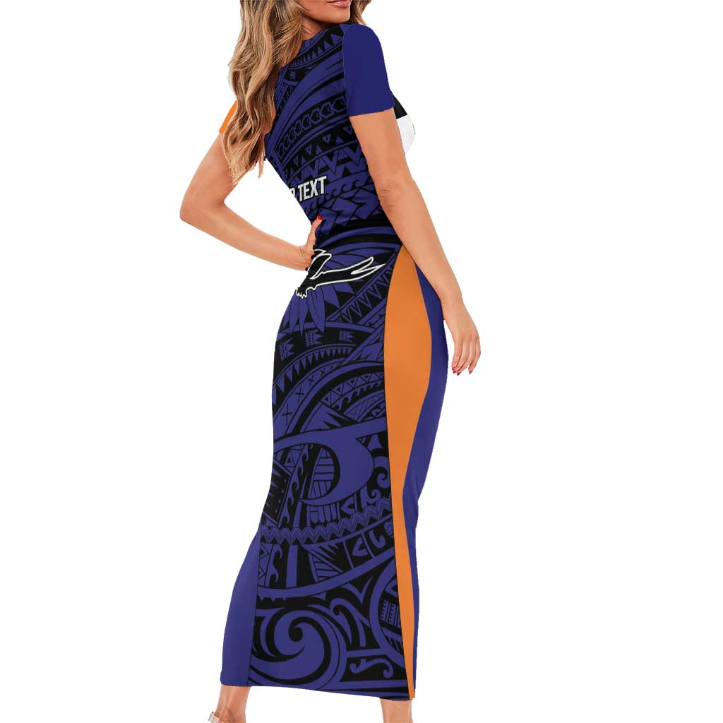 Personalised PNG New Ireland Short Sleeve Bodycon Dress Bird of Paradise Tattoo Flag Motif LT9 - Polynesian Pride