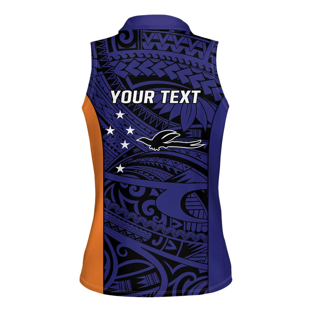 Personalised PNG New Ireland Women Sleeveless Polo Shirt Bird of Paradise Tattoo Flag Motif - Polynesian Pride
