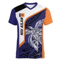 Personalised PNG New Ireland Women V-Neck T-Shirt Bird of Paradise Tattoo Flag Motif - Polynesian Pride