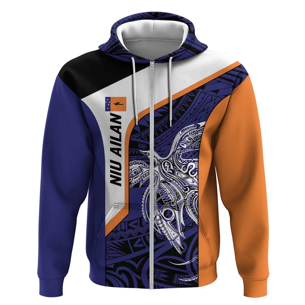 Personalised PNG New Ireland Zip Hoodie Bird of Paradise Tattoo Flag Motif LT9 Zip Hoodie Orange - Polynesian Pride