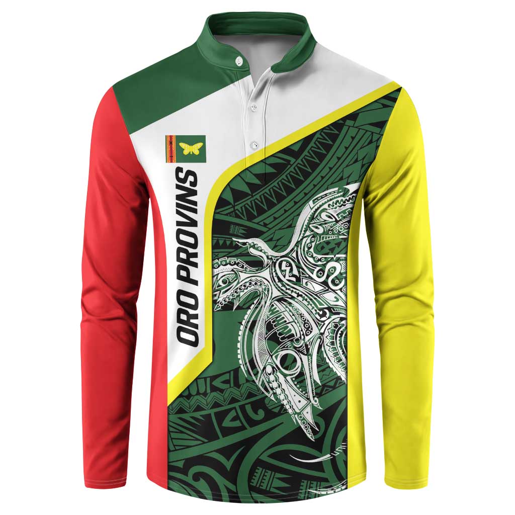 Personalised PNG Oro Province Button Sweatshirt Bird of Paradise Tattoo Flag Motif - Polynesian Pride