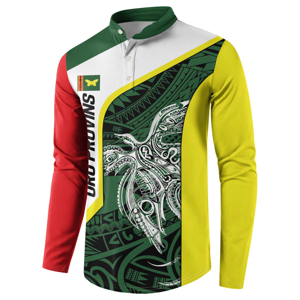 Personalised PNG Oro Province Button Sweatshirt Bird of Paradise Tattoo Flag Motif - Polynesian Pride