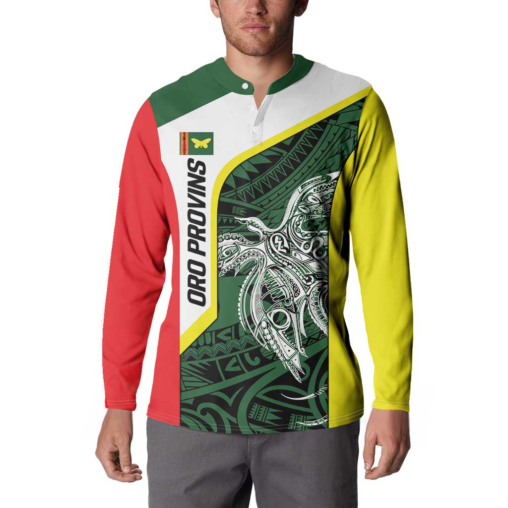 Personalised PNG Oro Province Button Sweatshirt Bird of Paradise Tattoo Flag Motif - Polynesian Pride