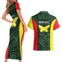 Personalised PNG Oro Province Couples Matching Short Sleeve Bodycon Dress and Hawaiian Shirt Bird of Paradise Tattoo Flag Motif - Polynesian Pride