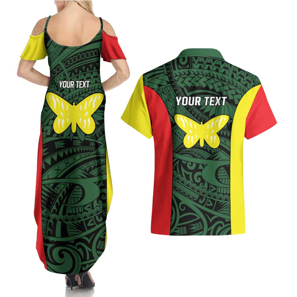 Personalised PNG Oro Province Couples Matching Summer Maxi Dress and Hawaiian Shirt Bird of Paradise Tattoo Flag Motif - Polynesian Pride