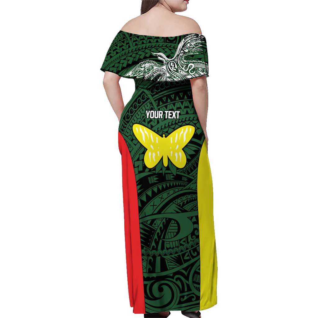 Personalised PNG Oro Province Family Matching Off Shoulder Maxi Dress and Hawaiian Shirt Bird of Paradise Tattoo Flag Motif - Polynesian Pride