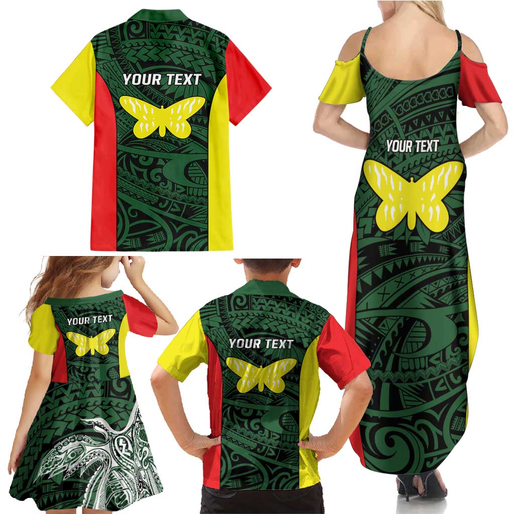 Personalised PNG Oro Province Family Matching Summer Maxi Dress and Hawaiian Shirt Bird of Paradise Tattoo Flag Motif - Polynesian Pride
