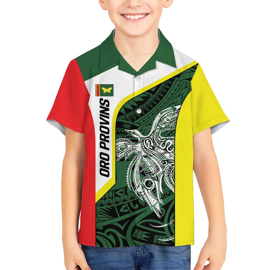 Personalised PNG Oro Province Kid Hawaiian Shirt Bird of Paradise Tattoo Flag Motif - Polynesian Pride