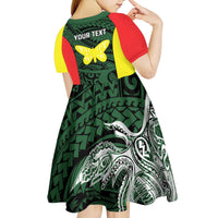 Personalised PNG Oro Province Kid Short Sleeve Dress Bird of Paradise Tattoo Flag Motif - Polynesian Pride