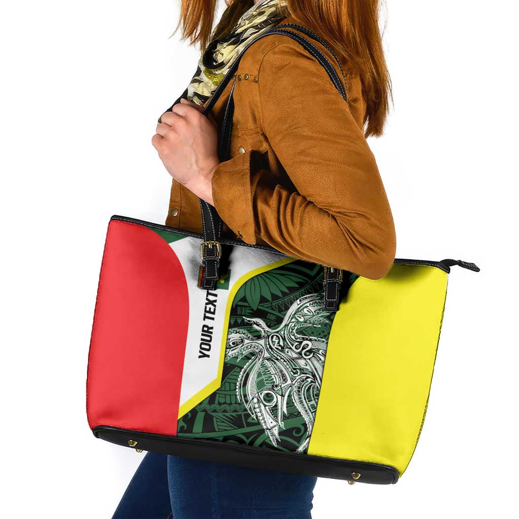 Personalised PNG Oro Province Leather Tote Bag Bird of Paradise Tattoo Flag Motif LT9 Green - Polynesian Pride