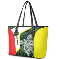 Personalised PNG Oro Province Leather Tote Bag Bird of Paradise Tattoo Flag Motif LT9 - Polynesian Pride