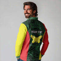 Personalised PNG Oro Province Long Sleeve Polo Shirt Bird of Paradise Tattoo Flag Motif - Polynesian Pride