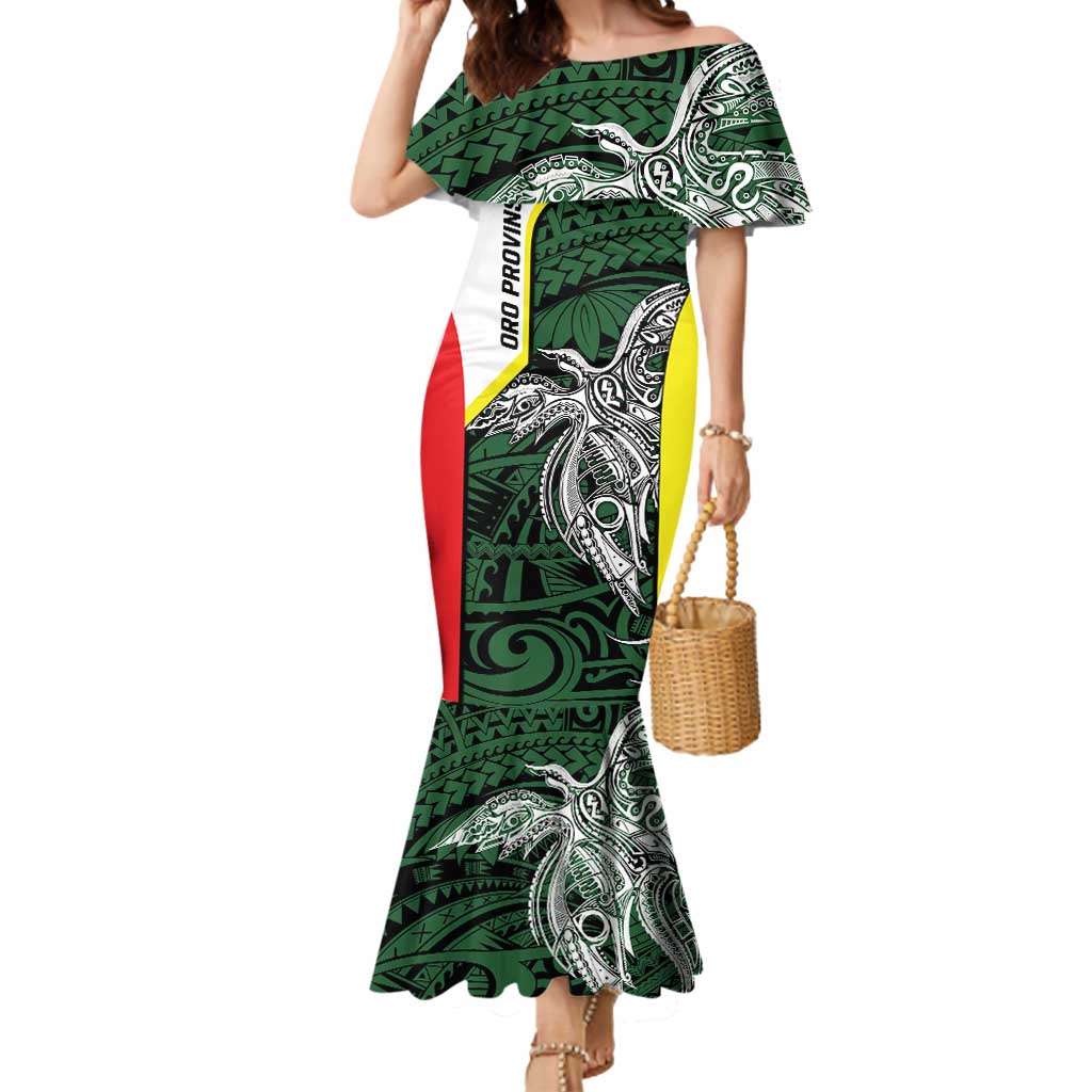 Personalised PNG Oro Province Mermaid Dress Bird of Paradise Tattoo Flag Motif LT9 Women Green - Polynesian Pride