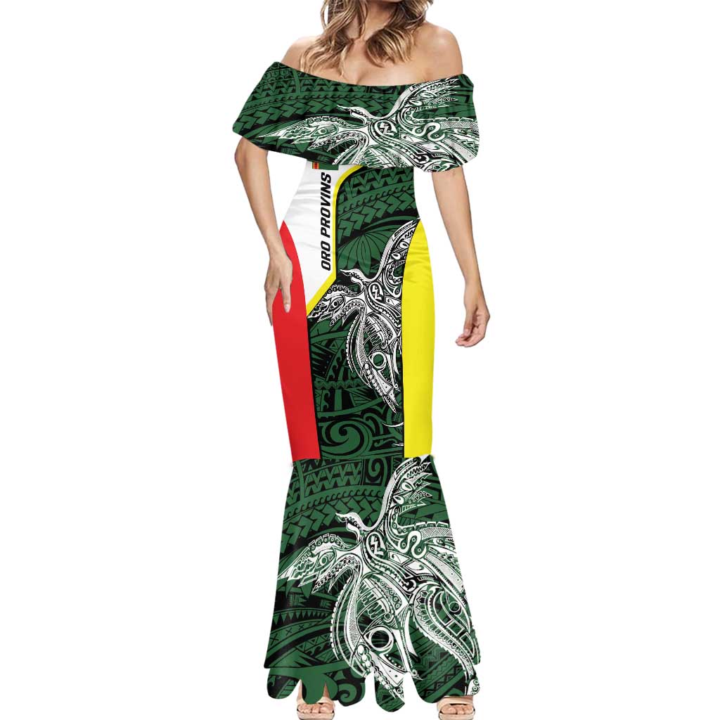 Personalised PNG Oro Province Mermaid Dress Bird of Paradise Tattoo Flag Motif LT9 - Polynesian Pride