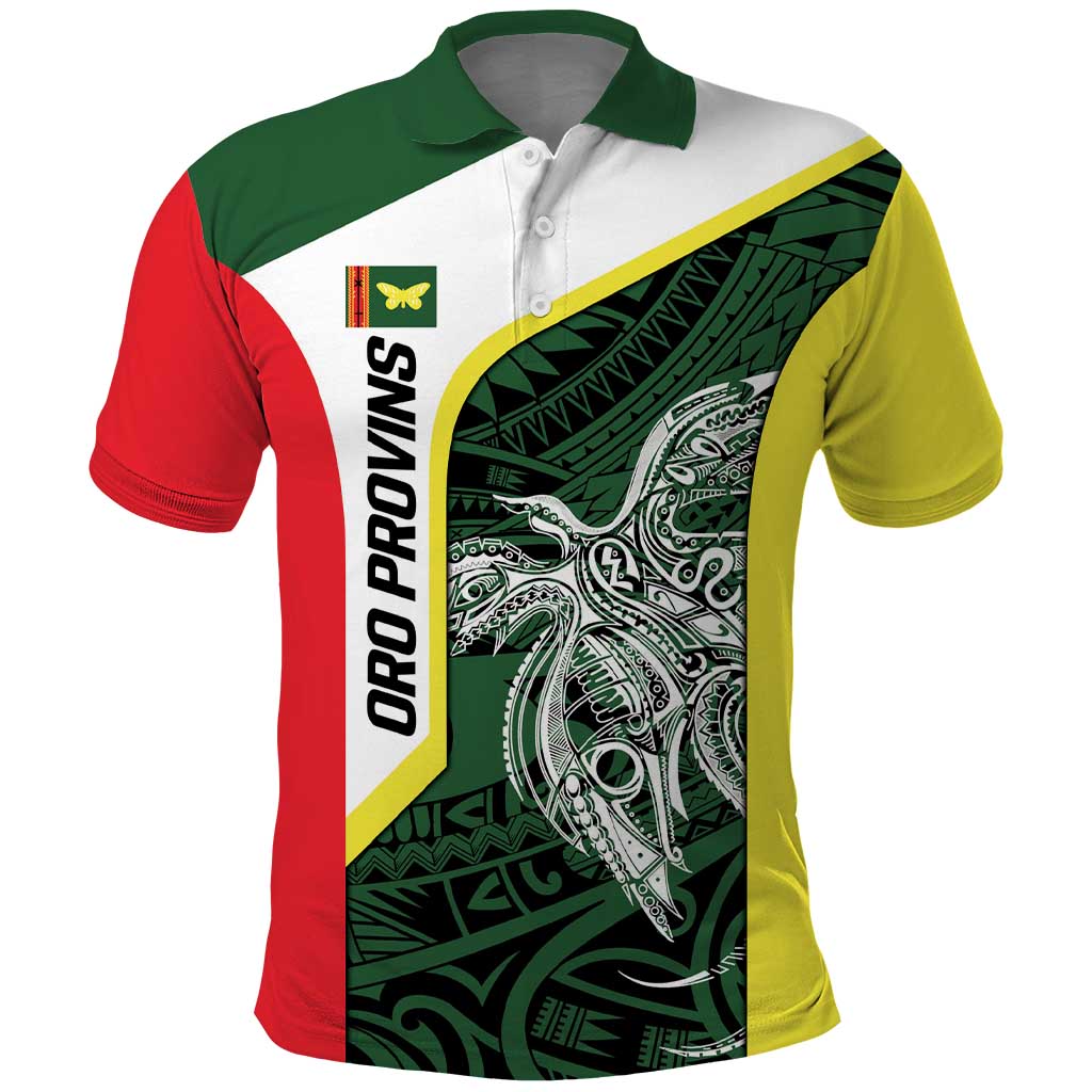 Personalised PNG Oro Province Polo Shirt Bird of Paradise Tattoo Flag Motif - Polynesian Pride