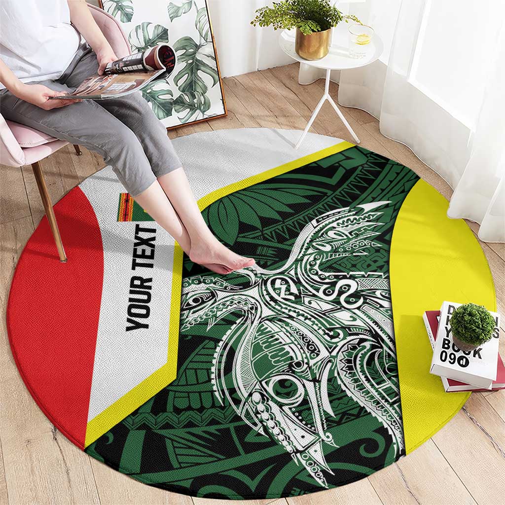 Personalised PNG Oro Province Round Carpet Bird of Paradise Tattoo Flag Motif - Polynesian Pride