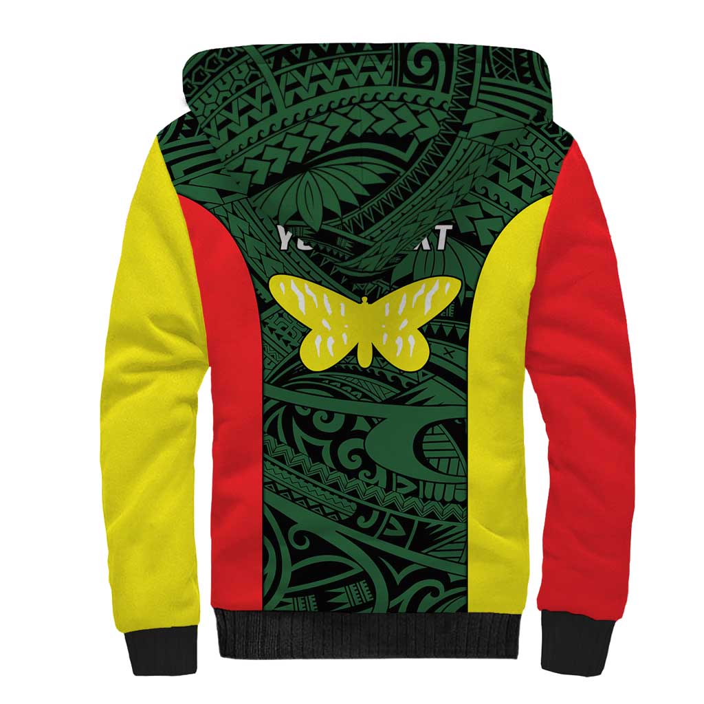 Personalised PNG Oro Province Sherpa Hoodie Bird of Paradise Tattoo Flag Motif - Polynesian Pride