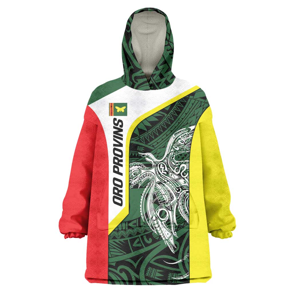 Personalised PNG Oro Province Wearable Blanket Hoodie Bird of Paradise Tattoo Flag Motif - Polynesian Pride