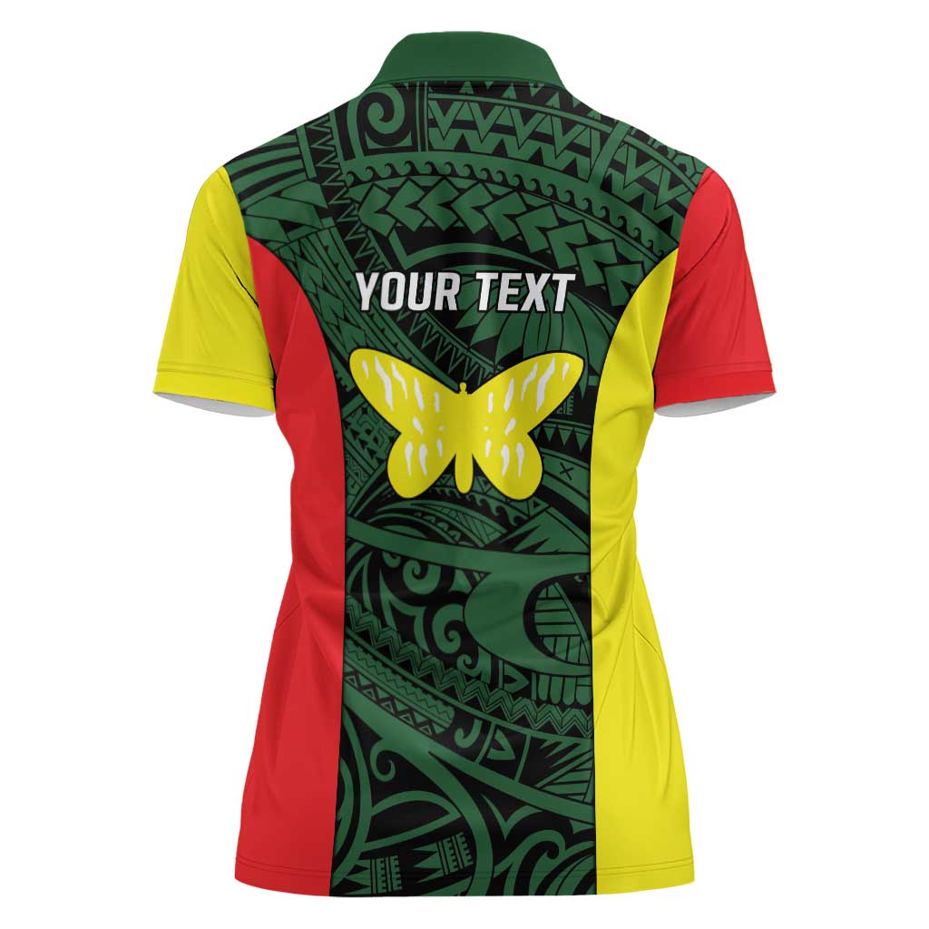 Personalised PNG Oro Province Women Polo Shirt Bird of Paradise Tattoo Flag Motif - Polynesian Pride