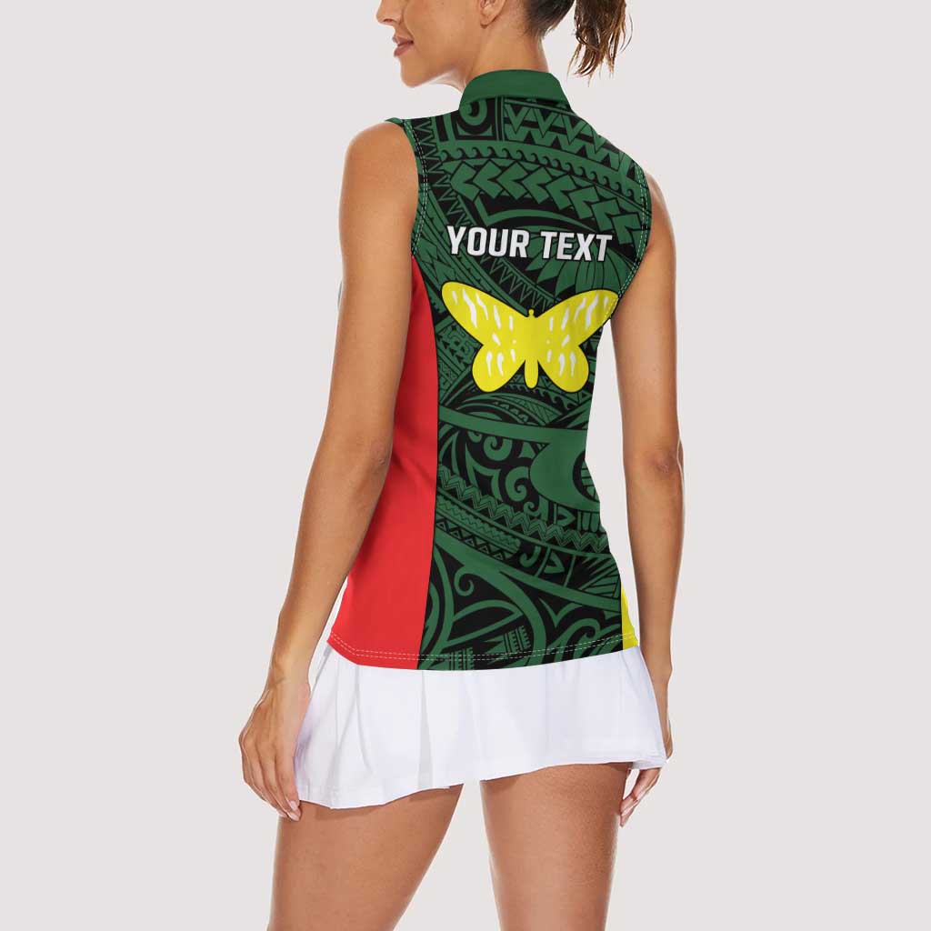 Personalised PNG Oro Province Women Sleeveless Polo Shirt Bird of Paradise Tattoo Flag Motif - Polynesian Pride