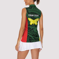 Personalised PNG Oro Province Women Sleeveless Polo Shirt Bird of Paradise Tattoo Flag Motif - Polynesian Pride