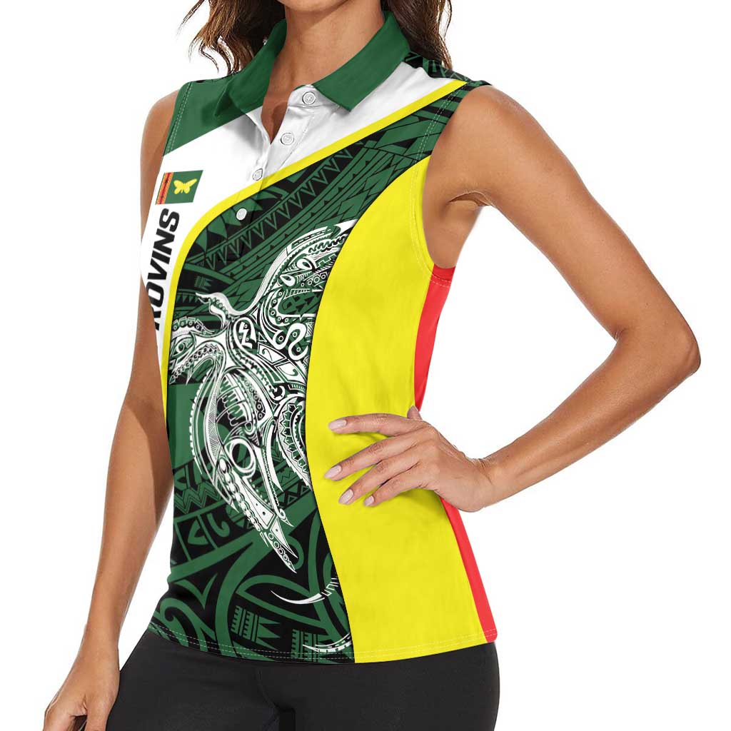 Personalised PNG Oro Province Women Sleeveless Polo Shirt Bird of Paradise Tattoo Flag Motif - Polynesian Pride