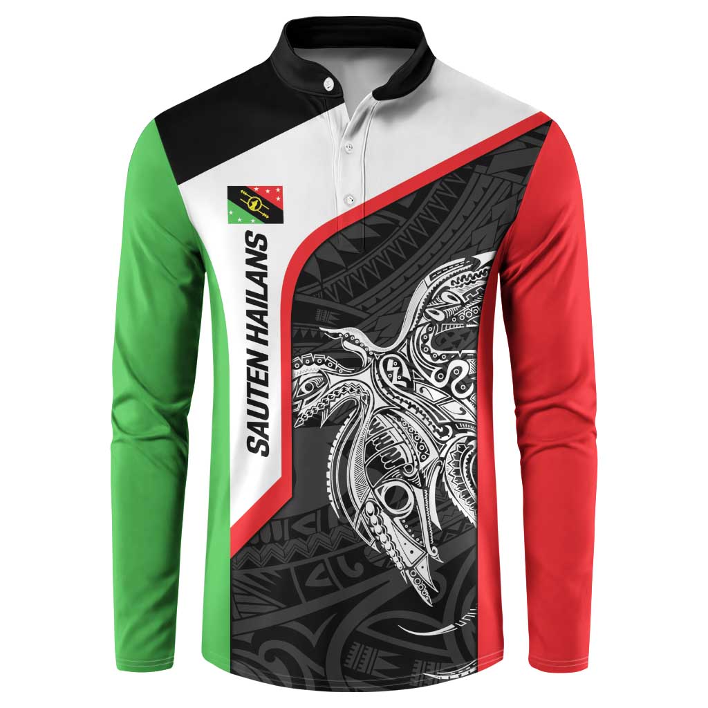 Personalised PNG Southern Highlands Province Button Sweatshirt Bird of Paradise Tattoo Flag Motif - Polynesian Pride