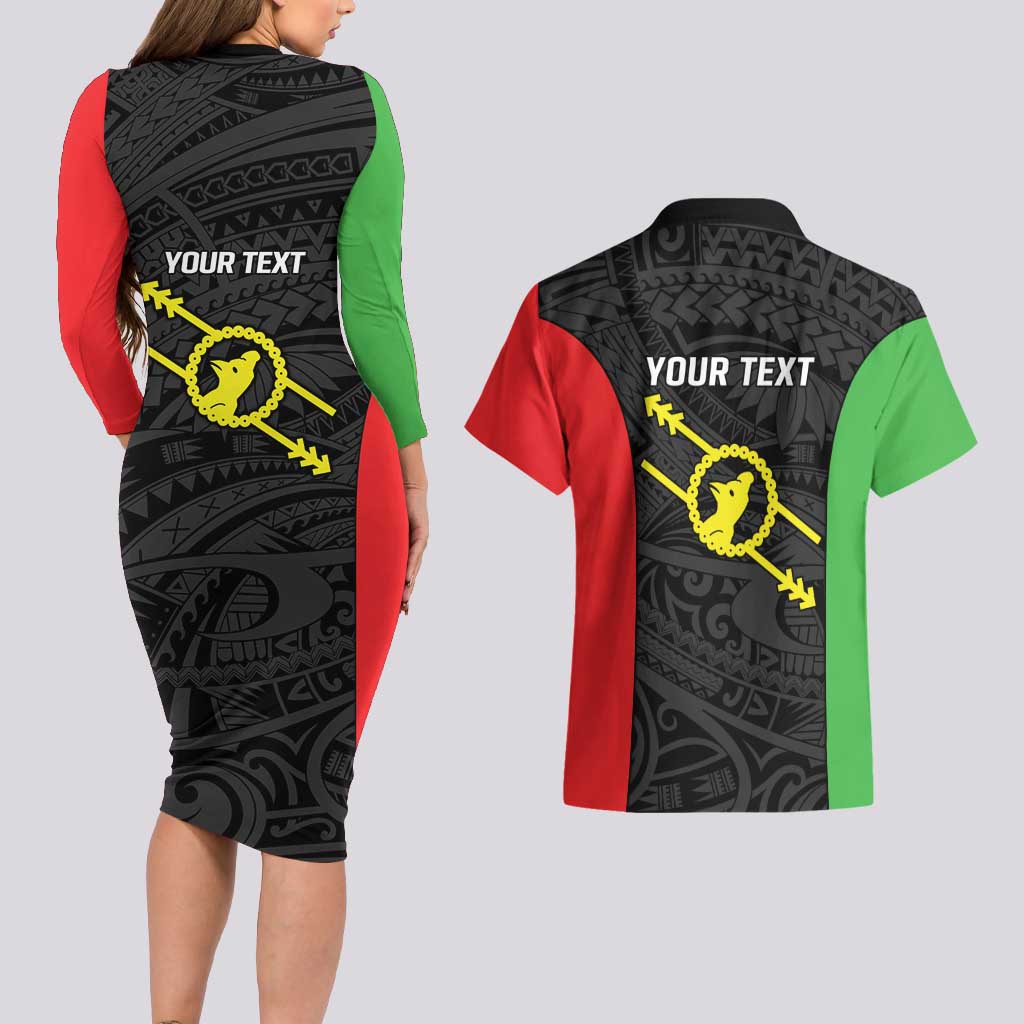 Personalised PNG Southern Highlands Province Couples Matching Long Sleeve Bodycon Dress and Hawaiian Shirt Bird of Paradise Tattoo Flag Motif - Polynesian Pride