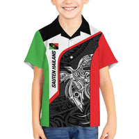Personalised PNG Southern Highlands Province Family Matching Long Sleeve Bodycon Dress and Hawaiian Shirt Bird of Paradise Tattoo Flag Motif LT9 Son's Shirt Red - Polynesian Pride