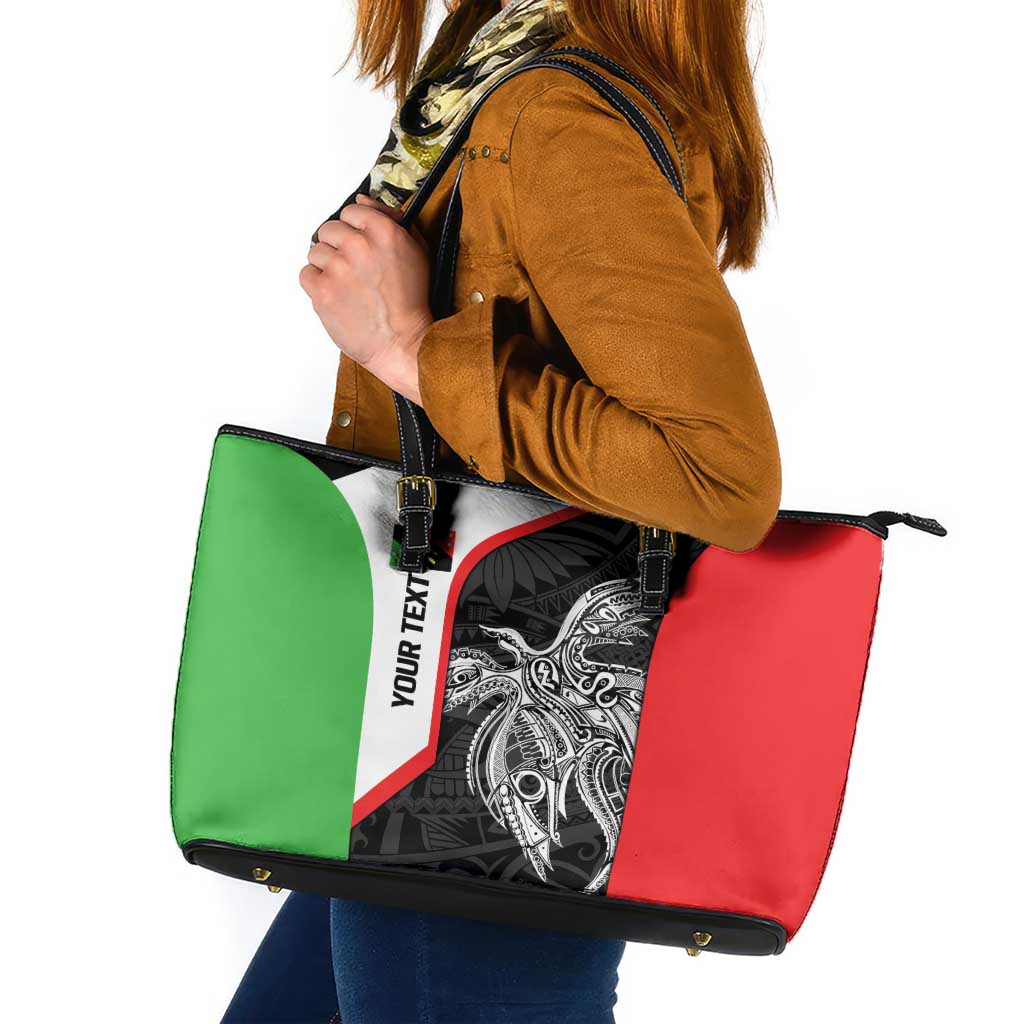 Personalised PNG Southern Highlands Province Leather Tote Bag Bird of Paradise Tattoo Flag Motif - Polynesian Pride