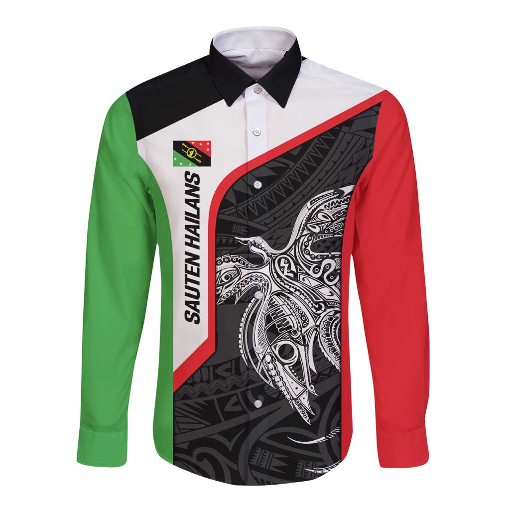 Personalised PNG Southern Highlands Province Long Sleeve Button Shirt Bird of Paradise Tattoo Flag Motif - Polynesian Pride