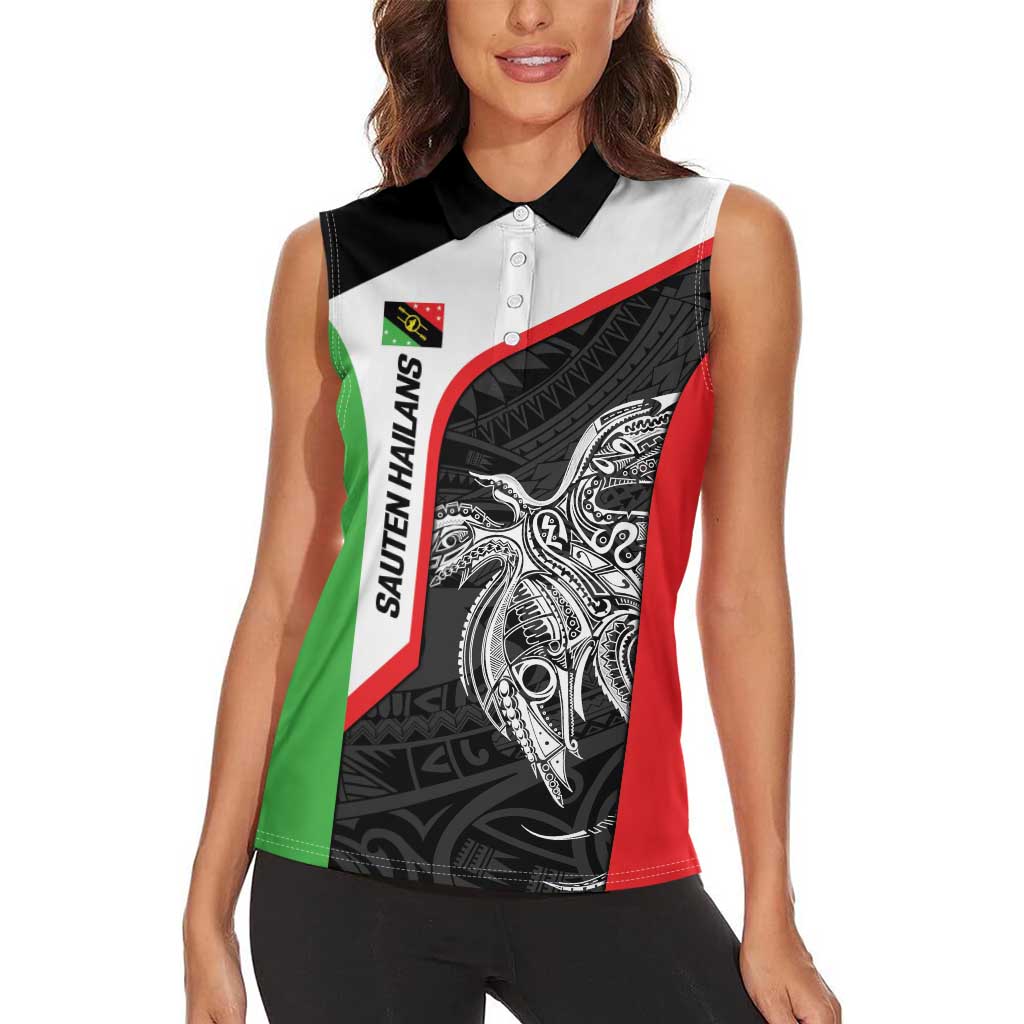 Personalised PNG Southern Highlands Province Women Sleeveless Polo Shirt Bird of Paradise Tattoo Flag Motif - Polynesian Pride