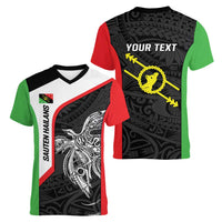 Personalised PNG Southern Highlands Province Women V-Neck T-Shirt Bird of Paradise Tattoo Flag Motif - Polynesian Pride