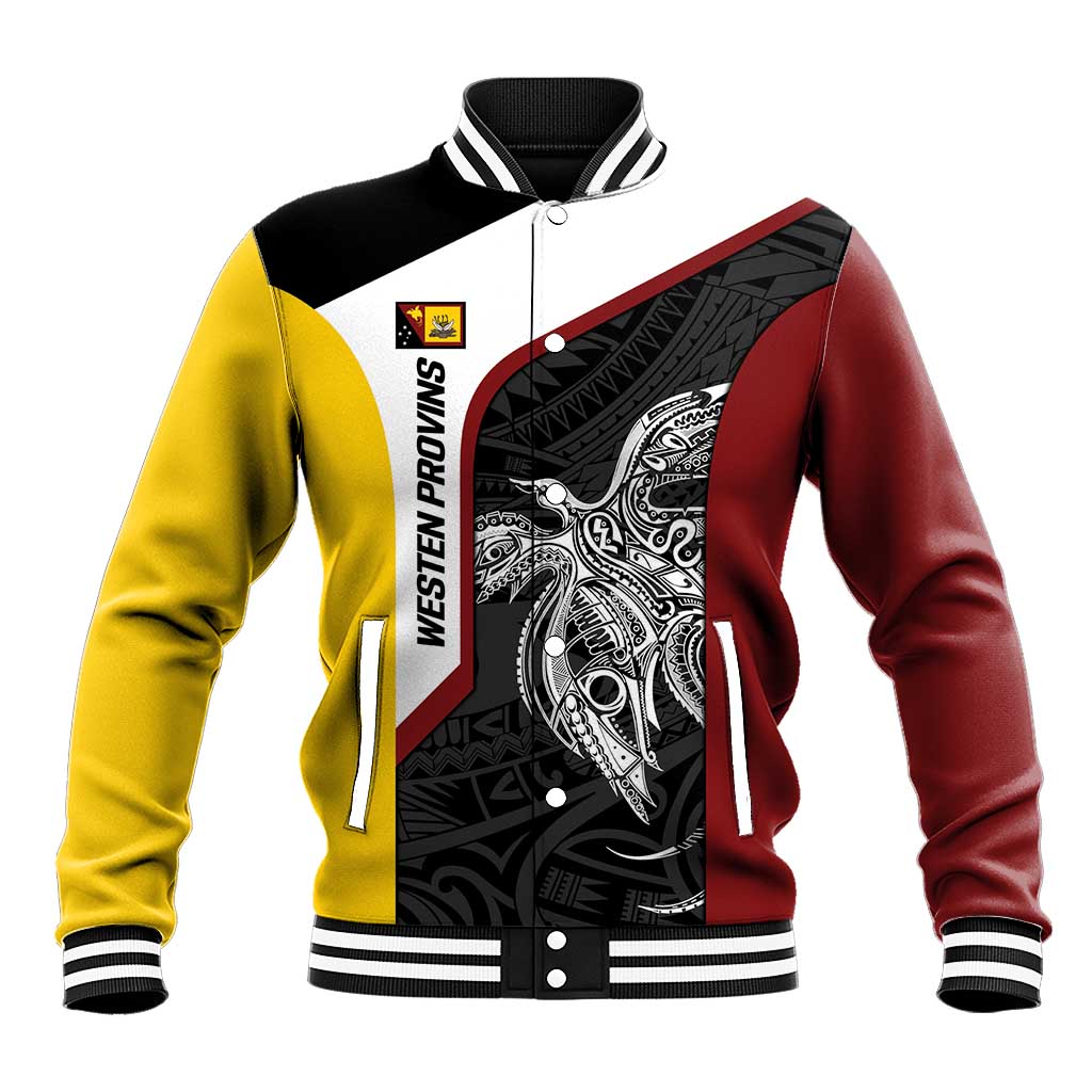 Personalised PNG Western Province Baseball Jacket Bird of Paradise Tattoo Flag Motif - Polynesian Pride