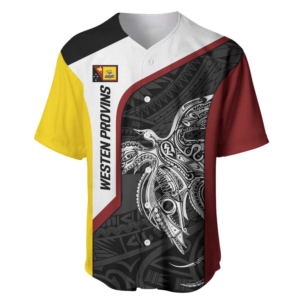 Personalised PNG Western Province Baseball Jersey Bird of Paradise Tattoo Flag Motif LT9 Red - Polynesian Pride