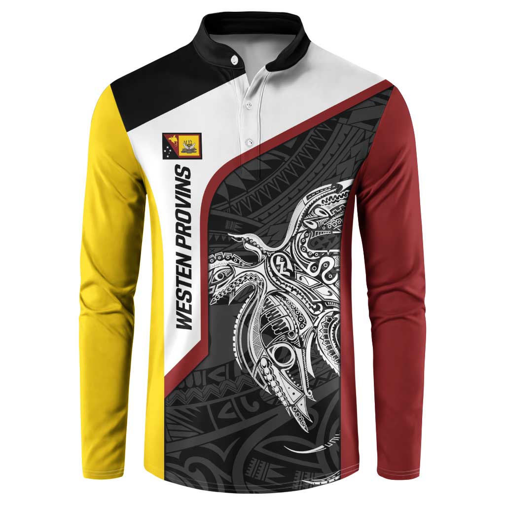 Personalised PNG Western Province Button Sweatshirt Bird of Paradise Tattoo Flag Motif - Polynesian Pride