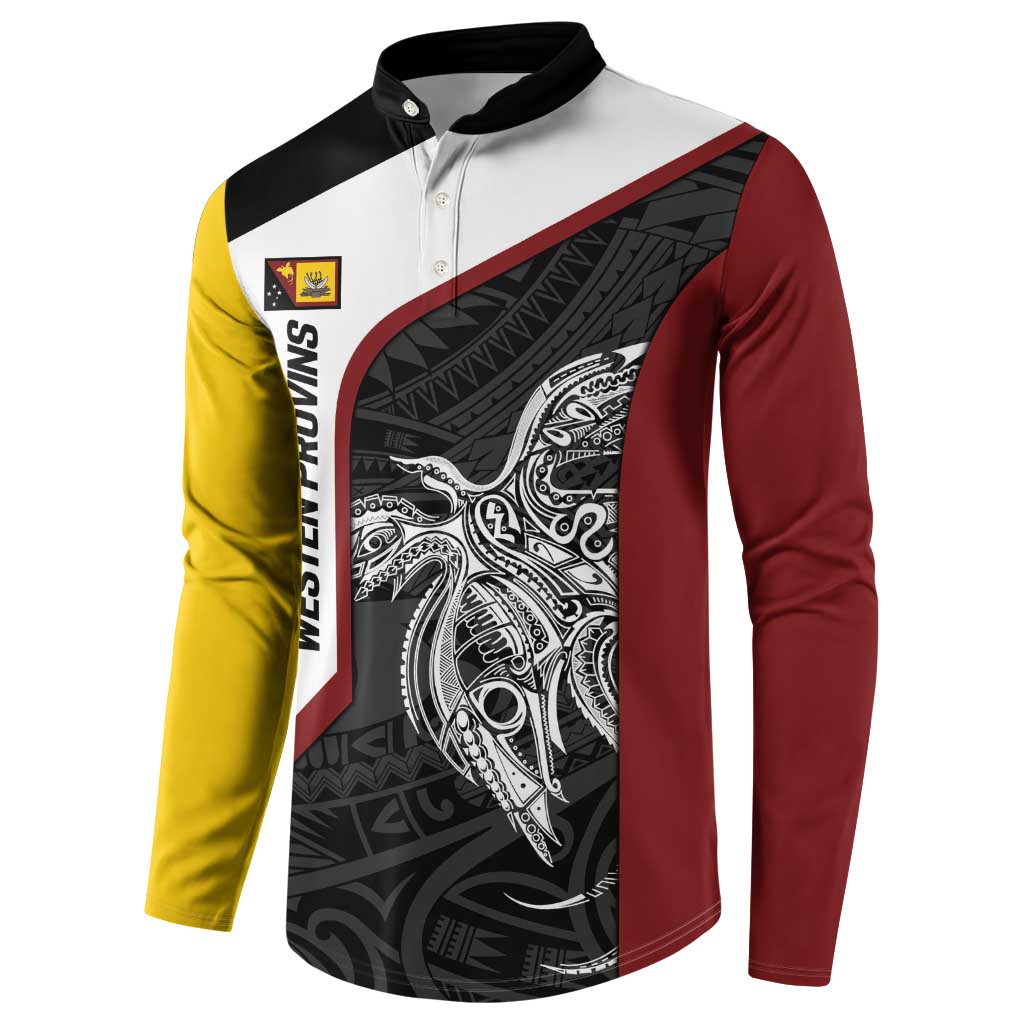 Personalised PNG Western Province Button Sweatshirt Bird of Paradise Tattoo Flag Motif - Polynesian Pride