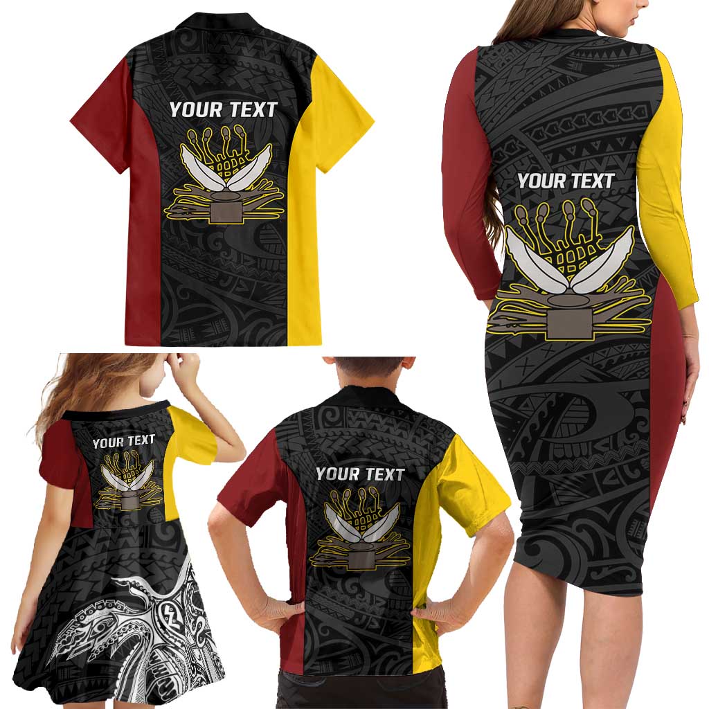 Personalised PNG Western Province Family Matching Long Sleeve Bodycon Dress and Hawaiian Shirt Bird of Paradise Tattoo Flag Motif LT9 - Polynesian Pride