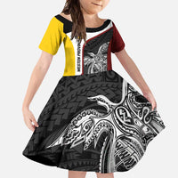Personalised PNG Western Province Family Matching Mermaid Dress and Hawaiian Shirt Bird of Paradise Tattoo Flag Motif LT9 Daughter's Dress Red - Polynesian Pride