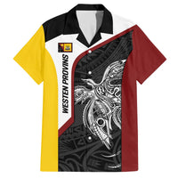 Personalised PNG Western Province Family Matching Off The Shoulder Long Sleeve Dress and Hawaiian Shirt Bird of Paradise Tattoo Flag Motif - Polynesian Pride