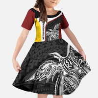 Personalised PNG Western Province Family Matching Off Shoulder Maxi Dress and Hawaiian Shirt Bird of Paradise Tattoo Flag Motif - Polynesian Pride