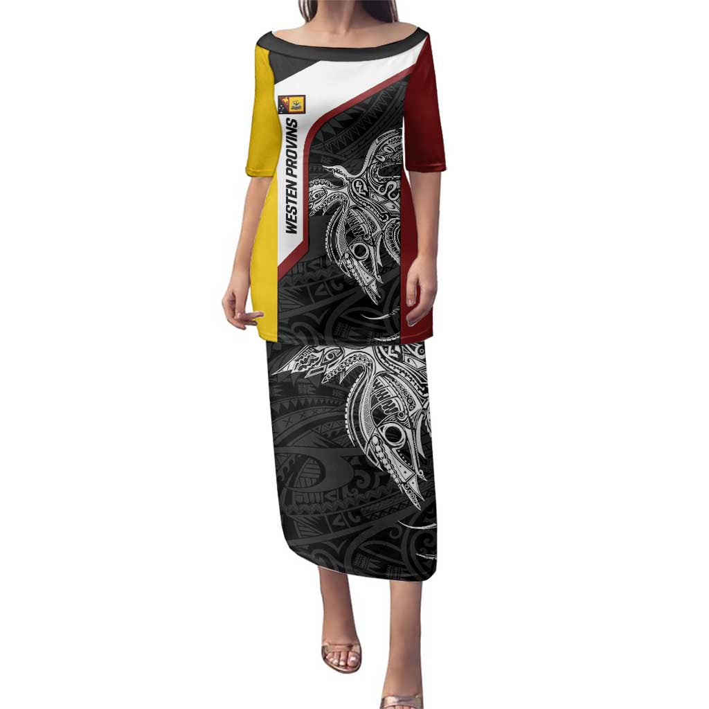 Personalised PNG Western Province Family Matching Puletasi and Hawaiian Shirt Bird of Paradise Tattoo Flag Motif - Polynesian Pride