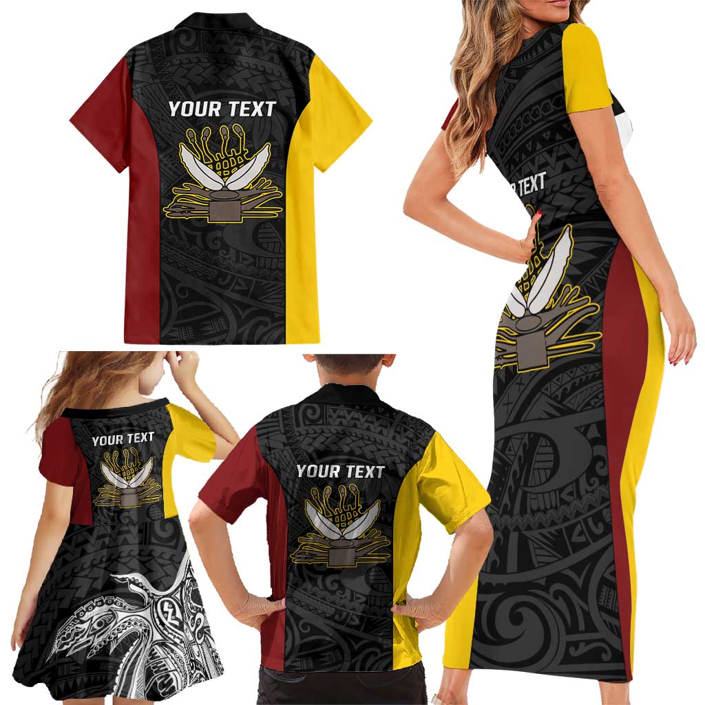 Personalised PNG Western Province Family Matching Short Sleeve Bodycon Dress and Hawaiian Shirt Bird of Paradise Tattoo Flag Motif LT9 - Polynesian Pride