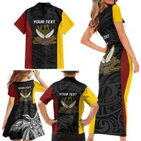Personalised PNG Western Province Family Matching Short Sleeve Bodycon Dress and Hawaiian Shirt Bird of Paradise Tattoo Flag Motif LT9 - Polynesian Pride